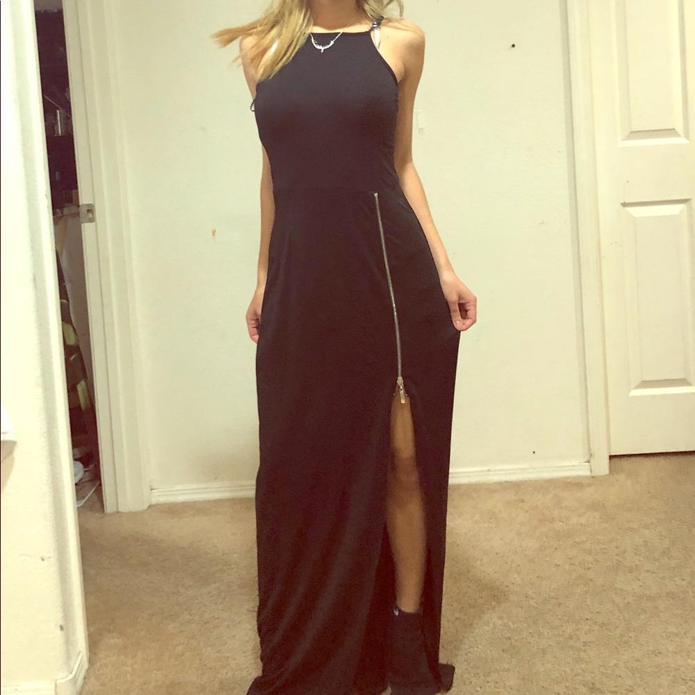 Long black maxi evening slit dress